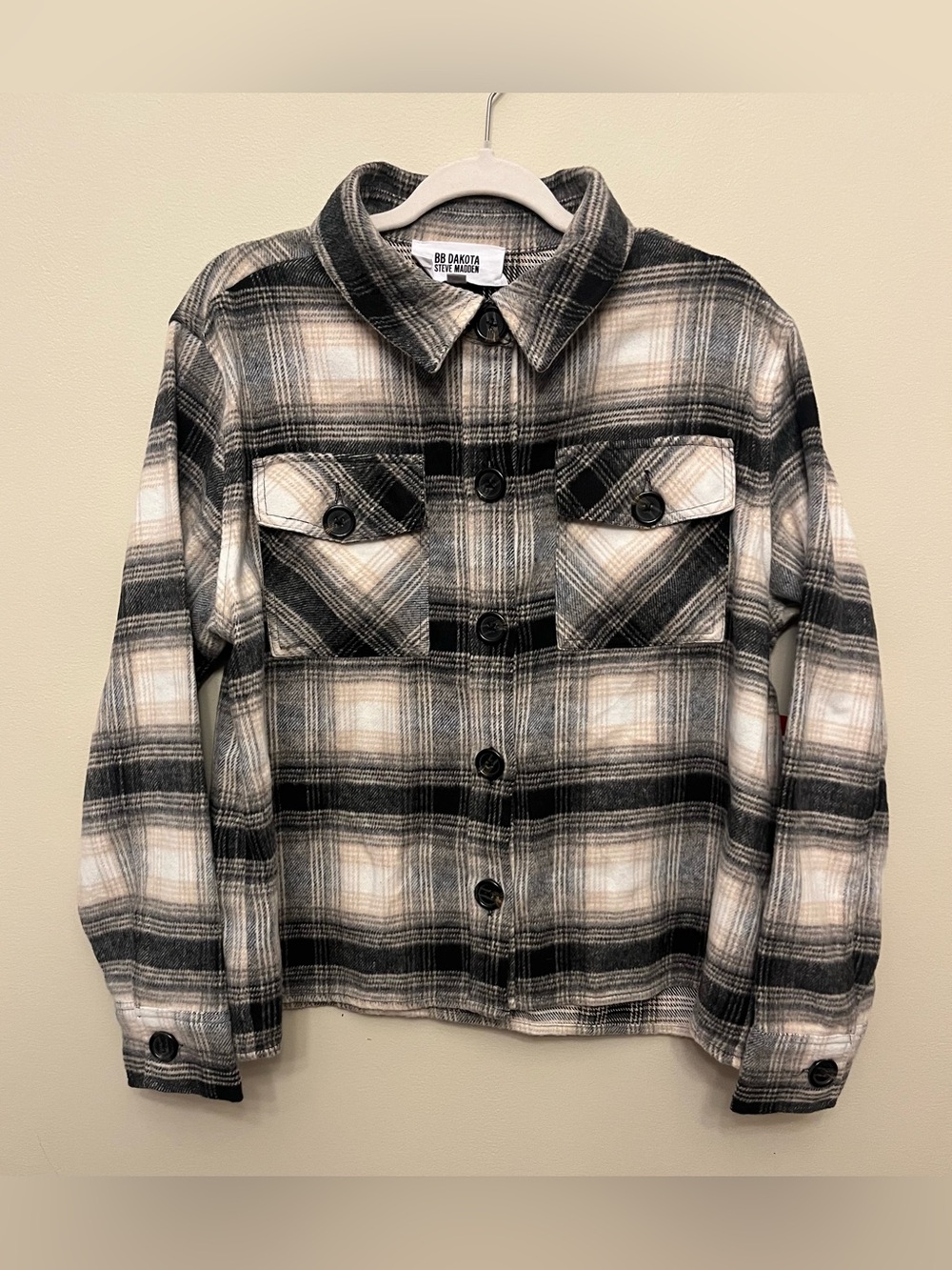 NWT BB Dakota Steve Madden Plaid Boxy Shacket Women's Size XL Tan Black